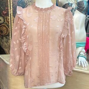 Haute Monde Blush Pink Ruffle Pintuck Blouse